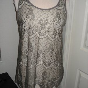 Khaki Lace Sleeveless Top Maurice Brand Size Large Lined
